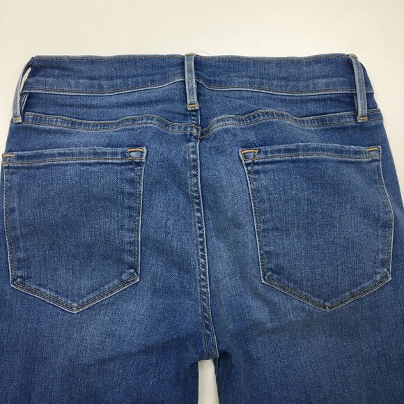 FRAME Denim 5Pocket Logo Button Beso Wash Le Skinny De Jeanne Raw Edge Hem Jeans - Picture 9 of 10